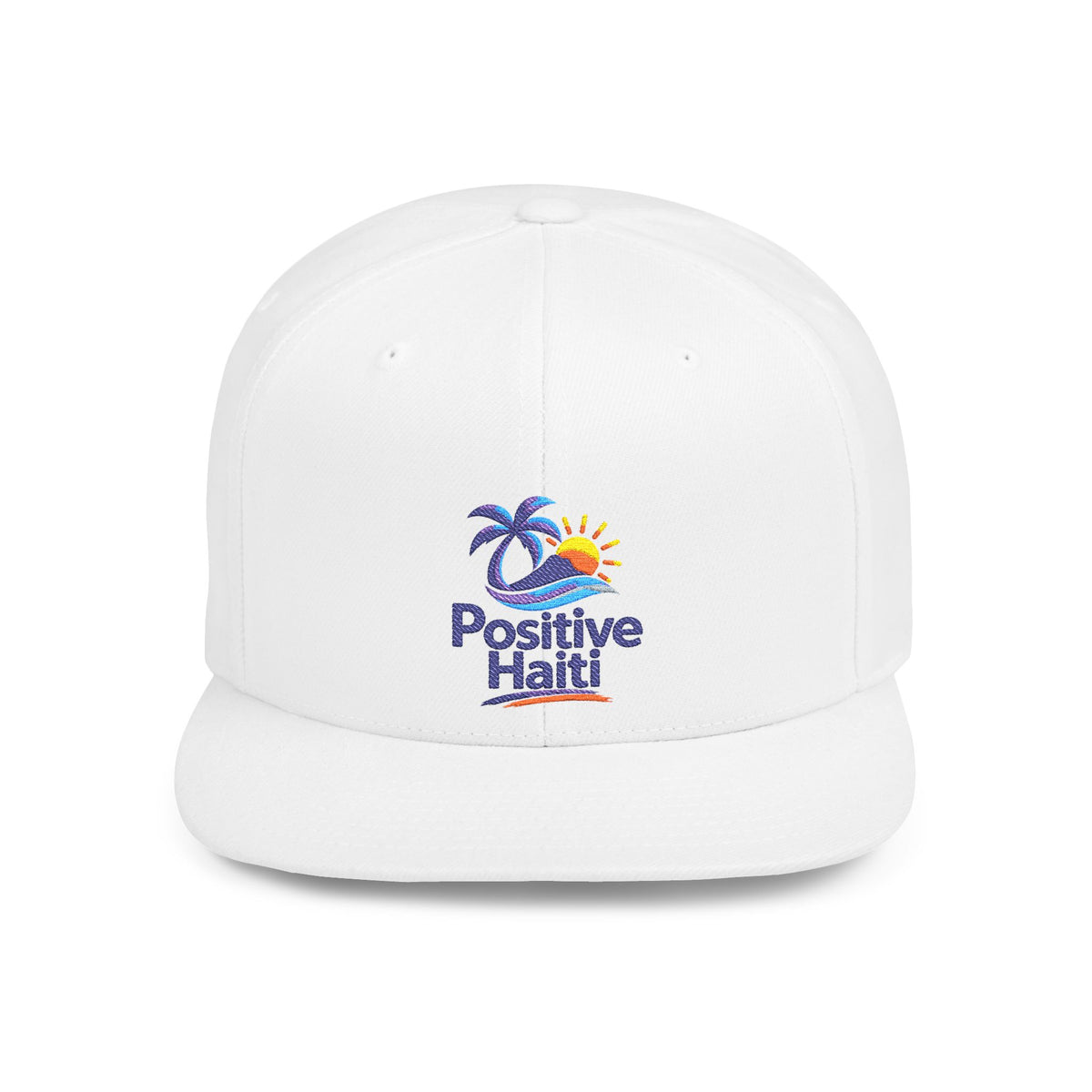 Positive Haiti Snapback Hat — Tropical Palm & Sunrise Flat Bill Cap