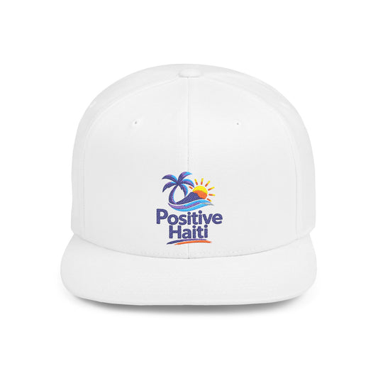 Positive Haiti Snapback Hat — Tropical Palm & Sunrise Flat Bill Cap